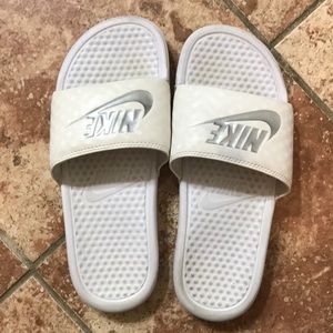White Nike slides